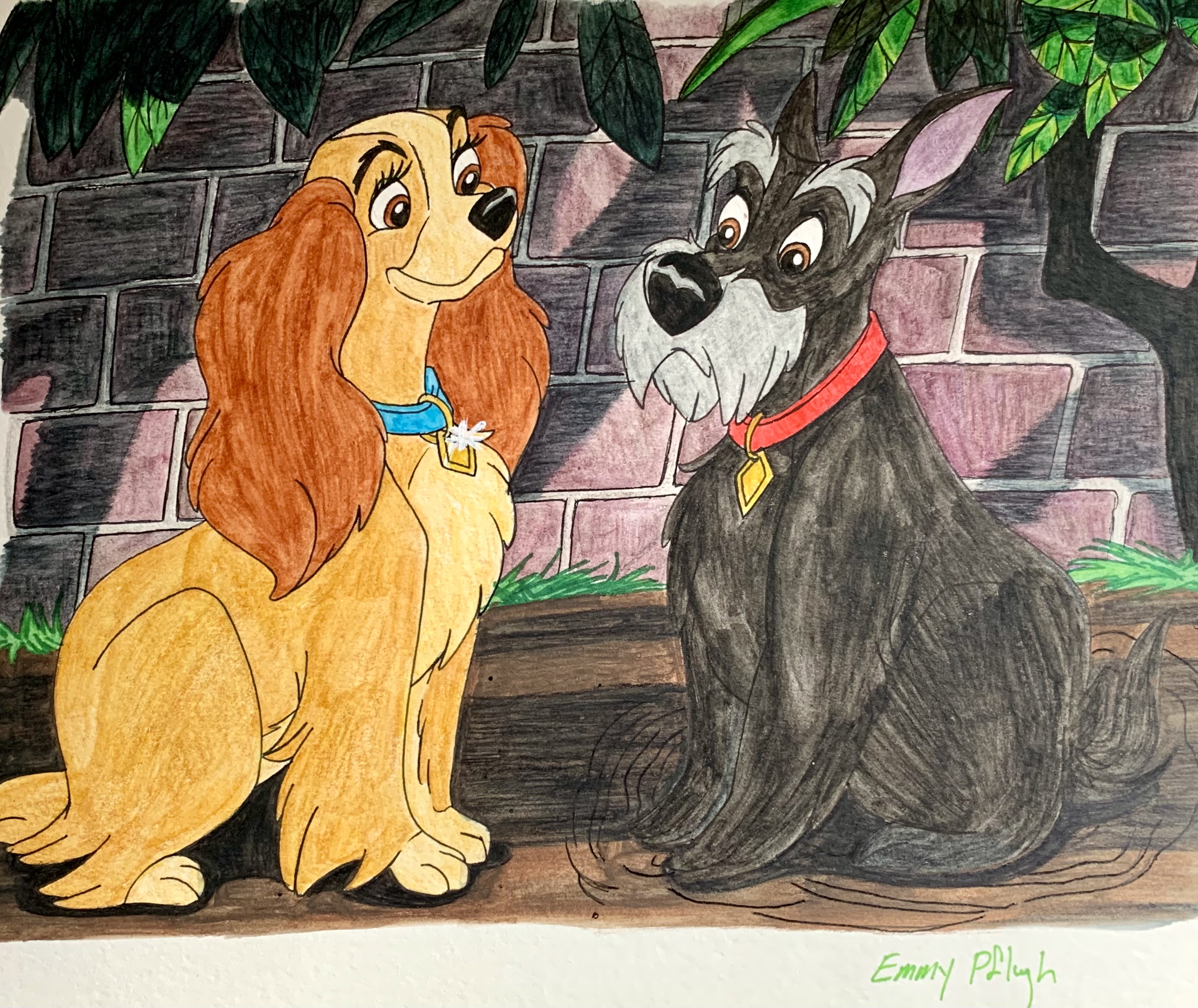 Lady and Jock (Disney's “Lady and the Tramp” (1955)) (watercolor, 2021) –  The Autistic Animator's Desk